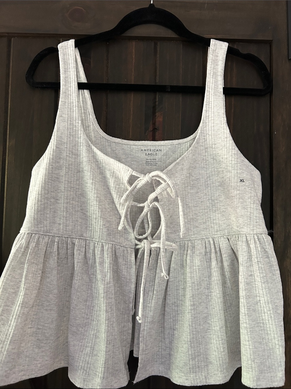 American Eagle Outfitters Light Gray Ribbed Lace-Up Peplum Tank